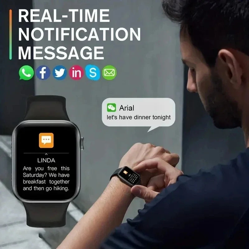 Novo Smartwatch 2025 para Homens Android IOS Telefone 1,73" Tela Bluetooth Chamada Monitoramento de Pressão de Oxigênio no Sangue Relógio Inteligente Feminino