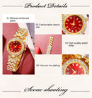 Relógio de luxo dourado feminino, anel, colar, brinco, strass, relógio de pulso casual feminino, pulseira, relógios, conjunto de joias