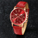 Relógios femininos 5 peças, moda Roma, mostrador, pulseira de couro, relógio de quartzo (sem caixa)